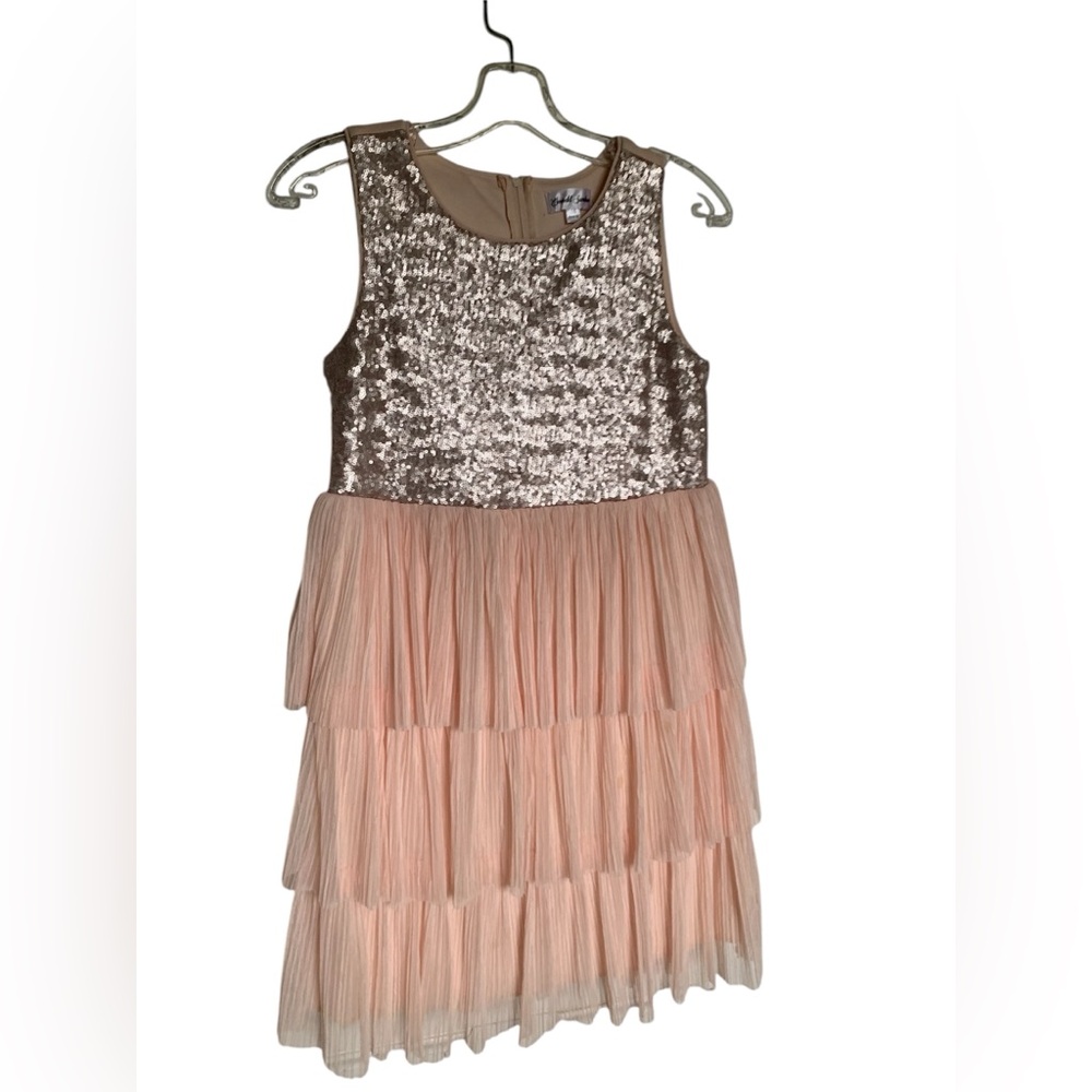 Girl’s size 16 light pink sequinned and tulle dress